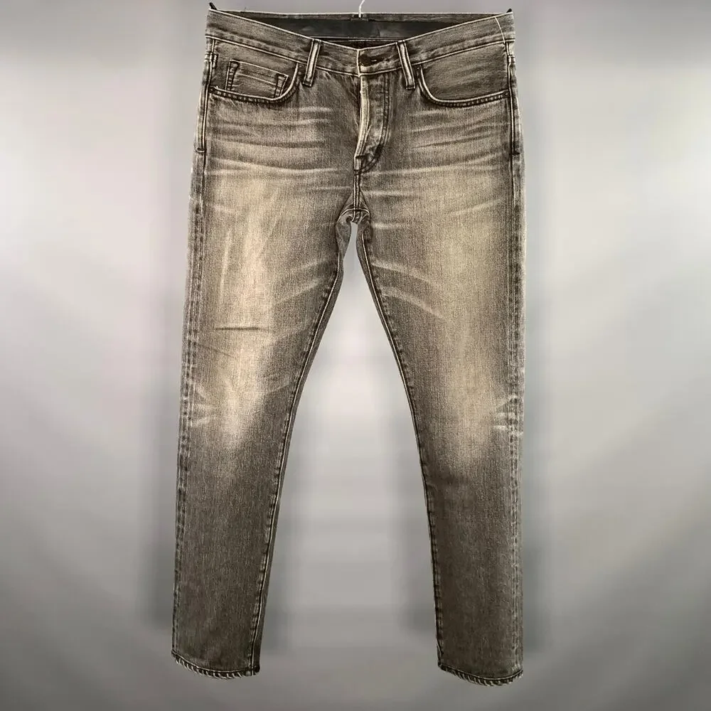 TOM FORD Size 32 Grey Black Wash Selvedge Denim Button Fly Jeans